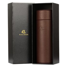 Leather Travel Humidor Cigar Box Cedar Wood Portable Cigar Case Jar W/ Humidifier Hygrometer Humidor Box Fit 5 Cigars (Color: Brown Galiner Logo)