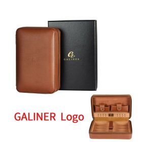 GALINER Travel Cigar Humidor Box Cedar Wood Leather Cigar Case Portable Humidor For 4 Cigars Box W/ Gift Box (Color: BROWN2)