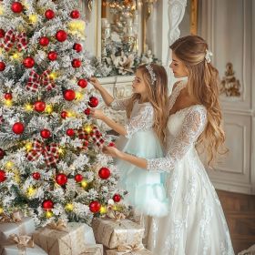 6FT Artificial Hinged Christmas Tree Snow Flocked Pine Tree with Solid Metal Stand Festival Xmas Tree for Indoor Outdoor (Color: 6FTRed set tree)