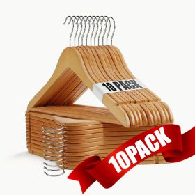 10PCS Wooden Hangers 10-Pack - Precision Engineered Notch Design for Secure Hold - Non-Scratch Heavy Duty Hangers for Cashmere/Silk Clothing (category: Natural-10PCS)