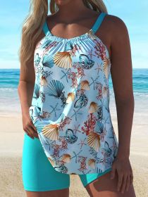 Women's two-piece sky-blue quick-dry tankini (size: XL)