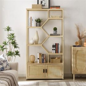 Bookshelves In Rattan, 7-tier Bookcase Storage Shelves For Living Room, Home Office, Natural Color (Option: Natural color)