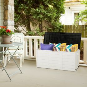 White Body, Black Cover, Wood Grain Style With Two Wheels Injection Molded Courtyard Plastic Storage Box (Option: Black White)