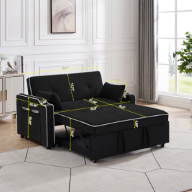 Sofa Bed, 3 In 1 Convertible Sofa Chair Bed, Adjustable Backrest Chair, Chaise Lounge With USB Ports, Cup Holder, Side Pocket,BLACK (Color: black)