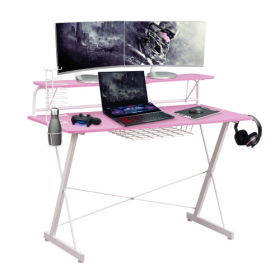 Techni Sport TS 200 Carbon Computer Gaming Desk With Shelving (Color: pink)