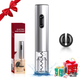 Happy New Year  Electric Wine Opener,Automatic Electric Wine Bottle Corkscrew Openerwith Foil Cutter, Battery Powered -Stainless Steel -portable (Option: Silvery)